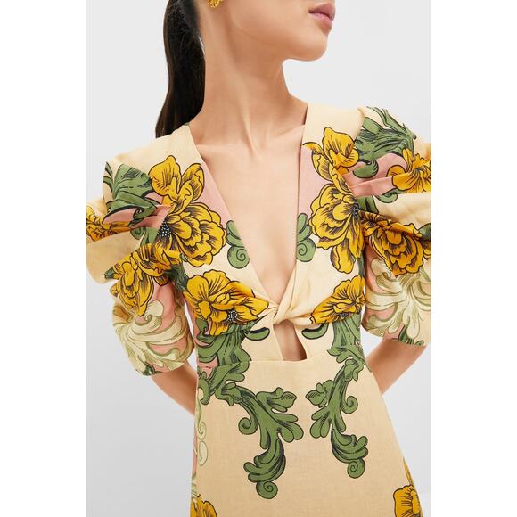 FARM RIO Delicate Flower Arabesques Short Sleeve Midi Dress NWT M Retail $280 - Picture 5 of 7